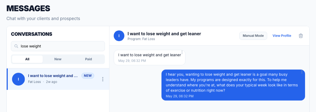 Unified inbox — every twin conversation in one place, take over or convert in a click